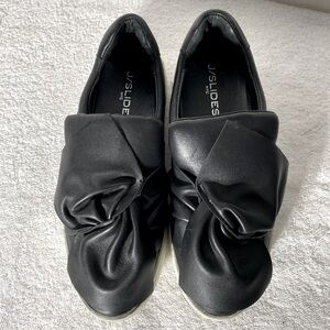 J/Slides Black Leather Bow Slip On Sneakers 8